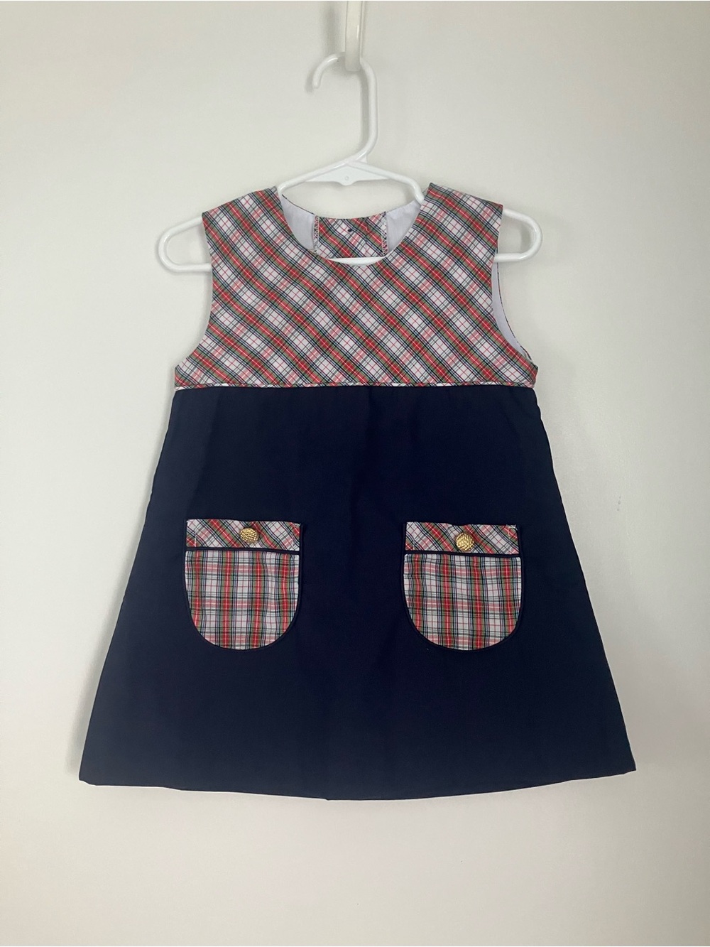 Beaufort Bonnet Company Navy Jumper with Red Plaid Yoke & Pockets
